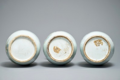 A pair of Chinese famille rose vases and one other example, 19/20th C.