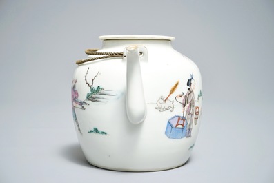 A Chinese famille rose teapot, Qianlong mark, 19th C.