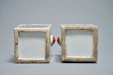 A pair of square Chinese famille rose vases, 19/20th C.