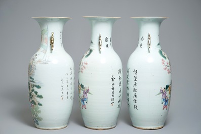 A pair of Chinese famille rose vases and one other example, 19/20th C.