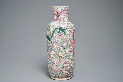 A Chinese famille rose dragon vase, 19th C.