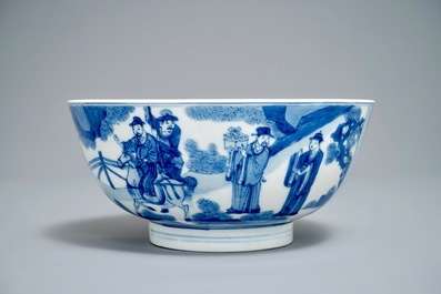 Un bol en porcelaine de Chine bleu et blanc &agrave; d&eacute;cor autour, Kangxi