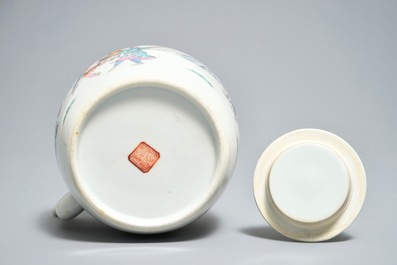 A Chinese famille rose teapot, Qianlong mark, 19th C.