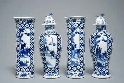 A Chinese blue and white four-piece garniture, Kangxi, 19th C.