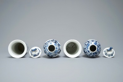 A Chinese blue and white four-piece garniture, Kangxi, 19th C.