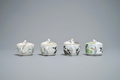 Four Chinese famille rose teapots, 19th C.