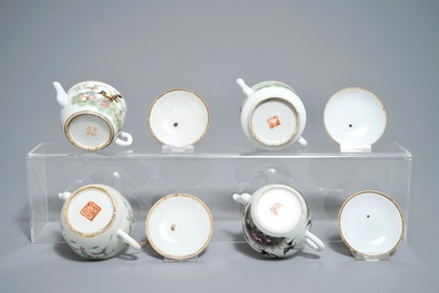 Four Chinese famille rose teapots, 19th C.