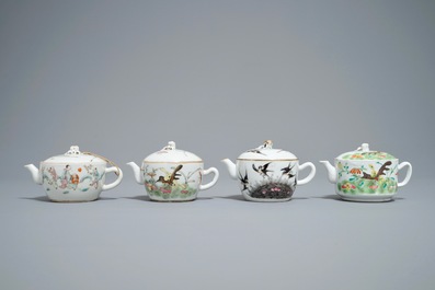 Four Chinese famille rose teapots, 19th C.