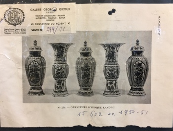 A Chinese famille verte five-piece garniture with floral design , Kangxi