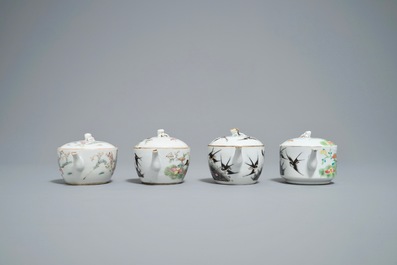 Four Chinese famille rose teapots, 19th C.