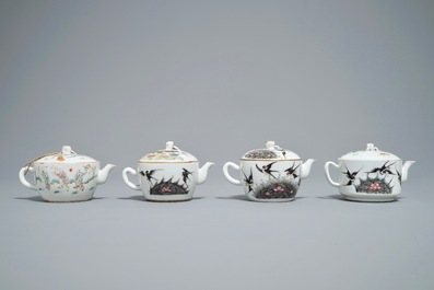 Four Chinese famille rose teapots, 19th C.