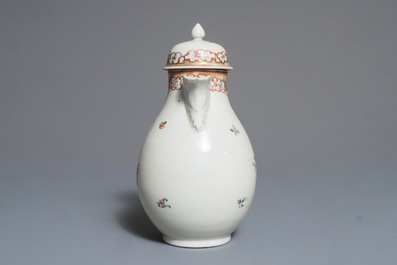 A Chinese famille rose coffee pot and a bourdalou, Qianlong