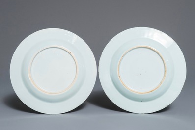 A pair of Chinese famille rose bianco sopra bianco plates, Yongzheng/Qianlong