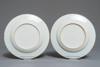 Six Chinese Meissen style plates with a harbour scene, Qianlong