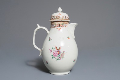 A Chinese famille rose coffee pot and a bourdalou, Qianlong