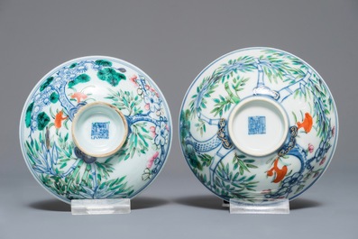 Een Chinese famille rose dekselkom met floraal decor, Qianlong merk, 19/20e eeuw