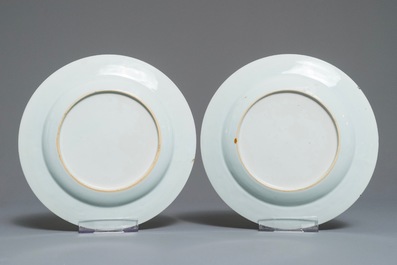 Six Chinese Meissen style plates with a harbour scene, Qianlong
