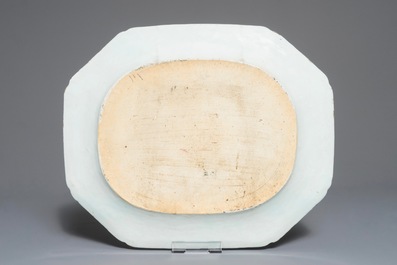 A Chinese blue and white 'phoenix' dish and an oval landscape dish, 19th C. and Qianlong