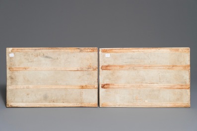 A pair of fine Chinese famille rose plaques with immortals riding their animal, 19/20th C.