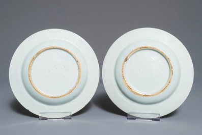 Three Chinese famille verte plates with carps and floral designs, Kangxi