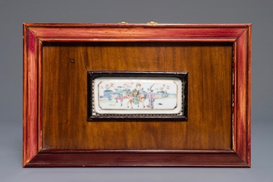 Four Chinese famille rose and qianjiang cai plaques, 19/20th C.