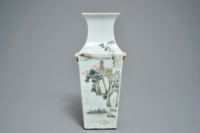 A square Chinese qianjiang cai vase, 19/20th C.