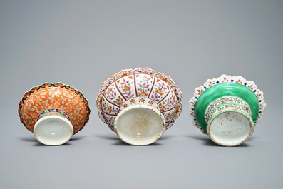 Three Chinese Bencharong-style footed bowls for the Thai market, 19th C.