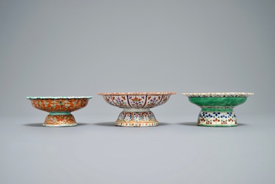 Three Chinese Bencharong-style footed bowls for the Thai market, 19th C.