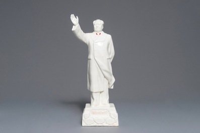 A tall Chinese figure of Mao Zedong waving on stand, marked on the base, 2nd half 20th C.