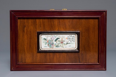 Four Chinese famille rose and qianjiang cai plaques, 19/20th C.