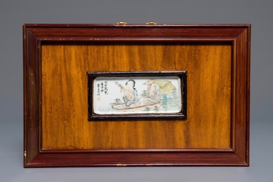 Four Chinese famille rose and qianjiang cai plaques, 19/20th C.