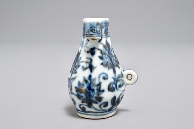 A Chinese blue and white birdfeeder shaped as an arrow vase, Xuande mark, Ming or later