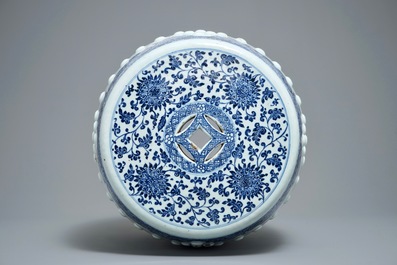 A Chinese blue and white 'lotus scroll' garden seat, Qianlong