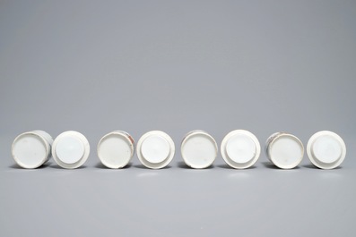 Four cylindrical Chinese famille rose covered boxes, 19th C.
