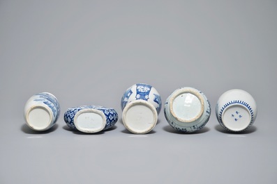 Five various Chinese blue and white vases, Wanli and 19/20th C.