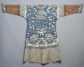 A Chinese blue-ground kesi eight-dragon robe, 19th C.