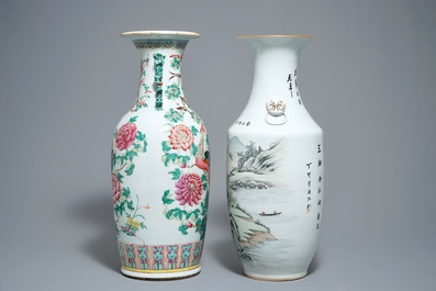 Two Chinese famille rose and qianjiang cai vases, 19/20th C.