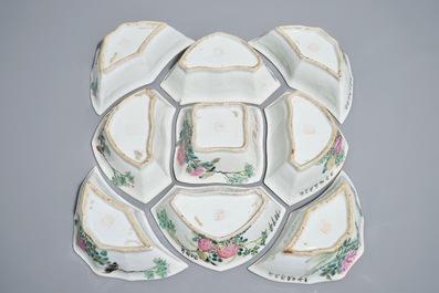 A Chinese qianjiang cai nine-piece sweetmeat set, Tongzhi mark, 19/20th C.