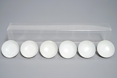 Six Chinese famille rose Wu Shuang Pu covered cups and saucers, Xianfeng mark, 19th C.