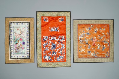 Une broderie &agrave; d&eacute;cor de canards mandarins et un ensemble de petites broderies, 19/20&egrave;me