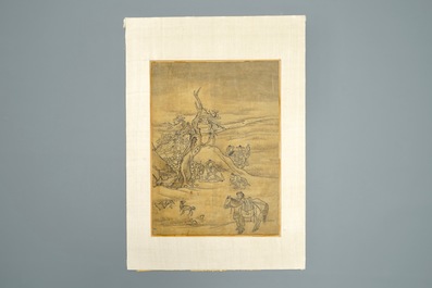 Korean school: Figures in a landscape, ink on paper, Joseon, 18/19th C.