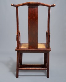 A Chinese elm wood "official's hat" armchair, 19th C.
