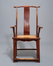 A Chinese elm wood "official's hat" armchair, 19th C.