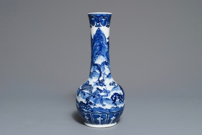 A Chinese blue and white bottle vase with animals, Xuande mark, 19th C.