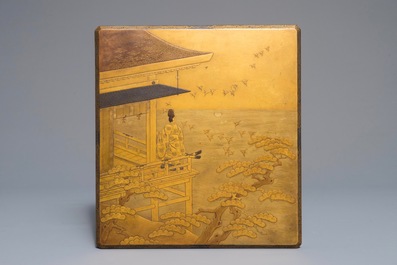 Une bo&icirc;te &agrave; calligraphie 'Suzuribako', laqu&eacute;e et dor&eacute;e, avec sa pierre &agrave; encre, Meiji, 19&egrave;me