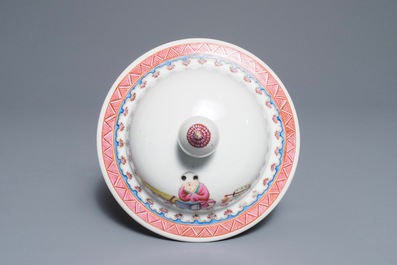 A Chinese famille rose covered jar and vase with fine figural design, Qianlong marks, Republic, 20th C.