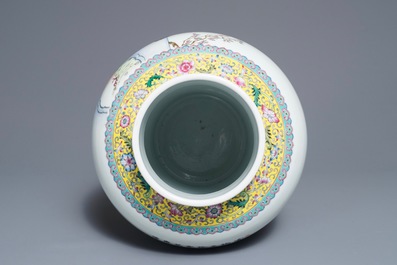 A Chinese famille rose covered jar and vase with fine figural design, Qianlong marks, Republic, 20th C.
