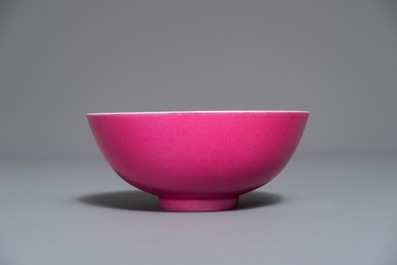 A Chinese monochrome puce-enamelled bowl, Jiaqing mark, 19/20th C.