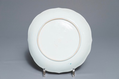Three Chinese famille rose plates and an oval dish, 18/19th C.