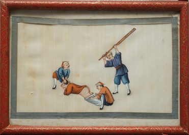 Nine Chinese Cantonese rice paper paintings, 19th C.